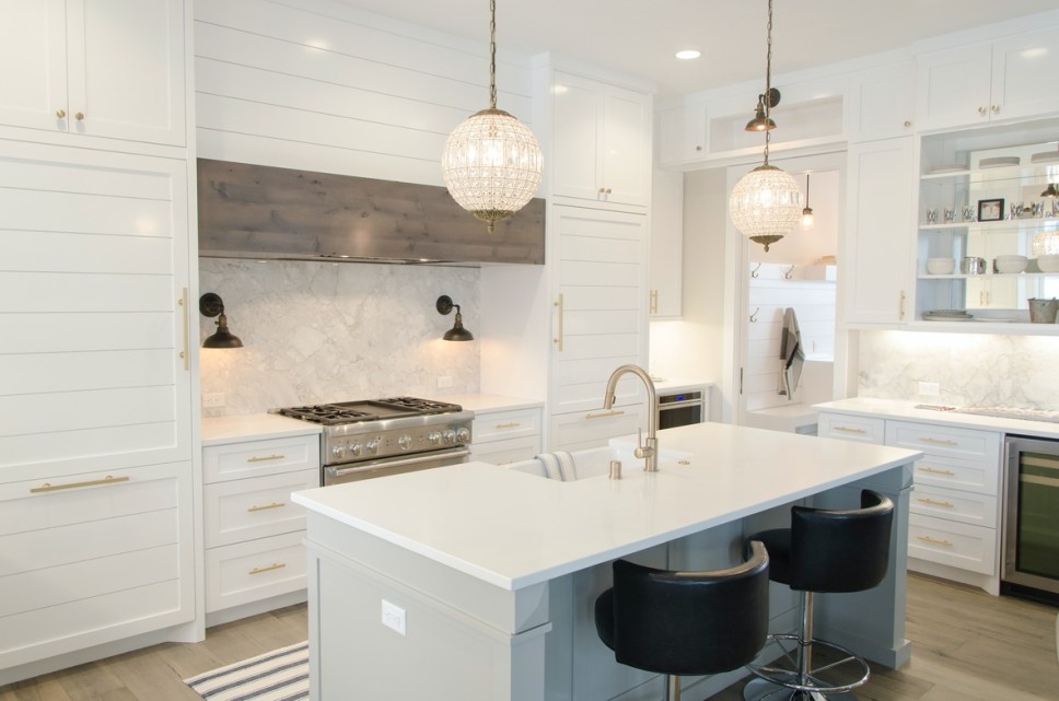 Image of a modern kitchen space with an island table