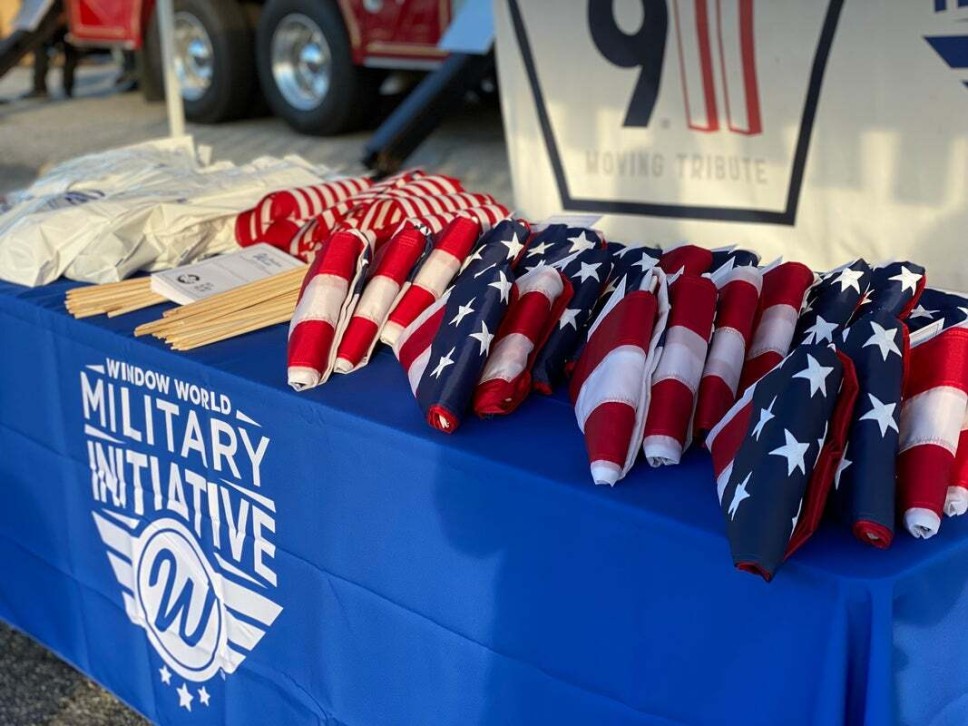 American Flags folded on a Window World Table